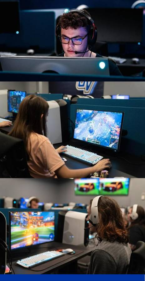 Collage of GVSU students playing games in the LEC during drop-in gaming